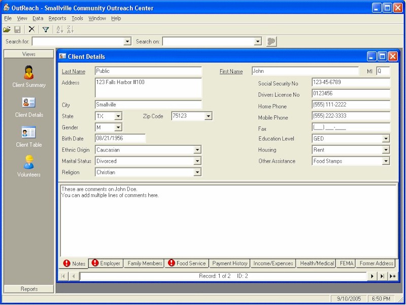 Screenshot for OutReach Community Assistance Database 1.5.2